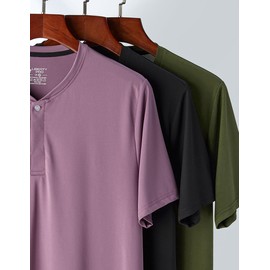 3 Pack: Mens Polo Shirts, Business Casual Golf Henley Work Shirts for Men, Collarless Short Sleeve Stylish Athletic Tshirts (Set 4, X-Large)