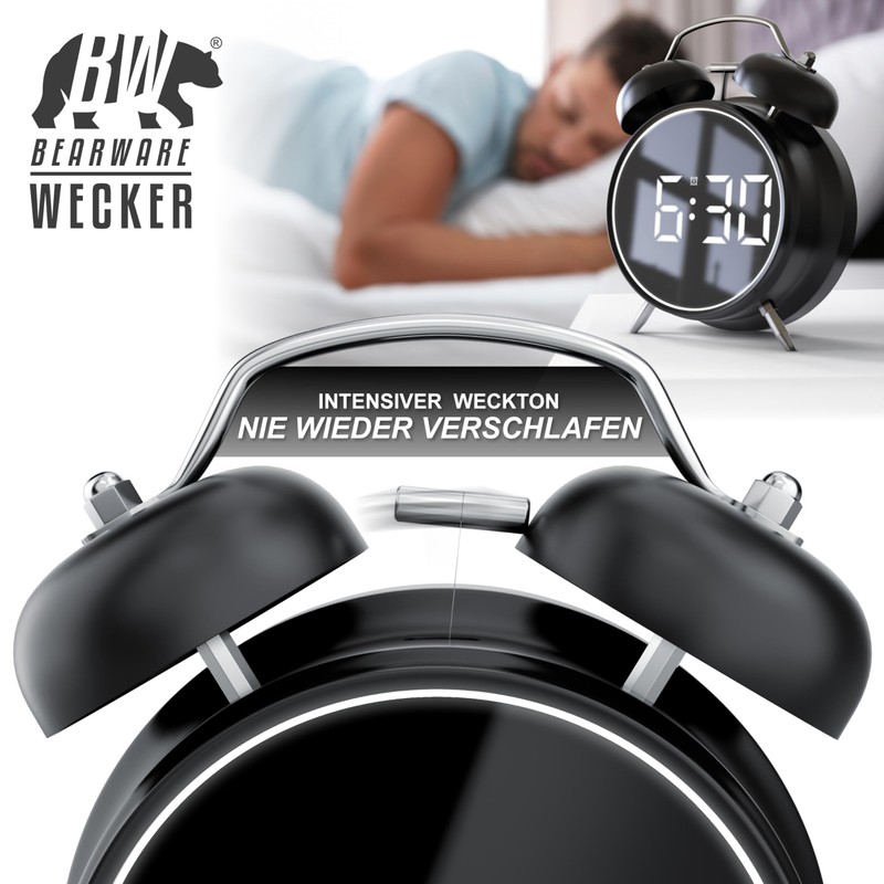 CSL - Wecker digital - Retro Design – lauter Glockenalarm