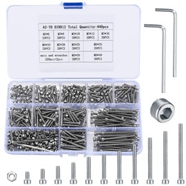 440 Pcs M3 Small Metric Screws with Nuts, Hex Socket Head Cap and Nut Assortment Kits, Stainless Steel Replacement Machine Fastener Screws and Bolts Nuts (440Silver)