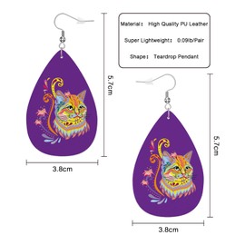 Vosach Fluffy Cat Faux Leather Earrings Abstract Colorful Kitten Cat Pet Portrait Teardrop Leather Dangle Earrings Women Earrings For Wedding Bridal