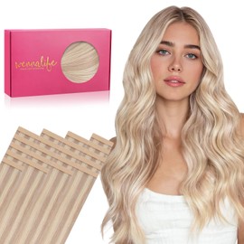 WENNALIFE Tape in Hair Extensions Human Hair, 20pcs 50g 20 inch Balayage Light Wheat Platinum Blonde Remy Hair Extensions for Women Tape Ins Straight Extensiones De Cabello Humano Skin Weft