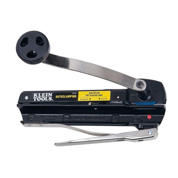 Klein Tools 53725 Armored and BX Cable Cutter, Cuts Up to 3/8 Inch Armored Cable-BX-AC-MC-MCAP-Greenfield, With Storage and Extra Blades