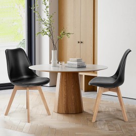 Sweetcrispy Dining Chairs Set of 4, Kitchen Room PU Leather Mid Century Modern Chairs, Upholstered Dining Desk Chairs with Wood Legs for Home Kitchen, Black