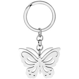 LONYOO Stainless Steel Butterfly Keyring Butterfly Gifts for Women Girls Car Key Purse Charms, silver-plated