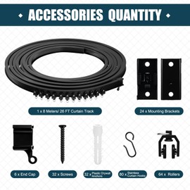 Jetec 26 Feet/ 8 Meters Flexible Bendable Ceiling Curtain Track, Mount for Rail with Curtain Tracks System Bunk Bed Window, Room Divider, Door, Shower, Rv(Black)