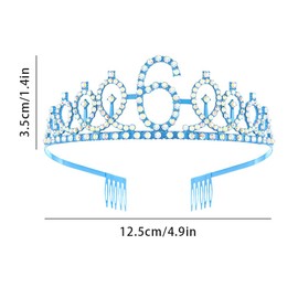 Blue 6th Birthday Crown and Sash Girls 6th Birthday Decoration Rhinestone Birthday Tiara Princess Crown Queen Tiara Birthday Sash Girls 6th Birthday Decoration Party Clothing Accessories, Non-Precious