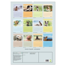 Dogs in Watercolour Year Planner (Wall Calendar 2025 DIN A2 High), CALVENDO Monthly Calendar