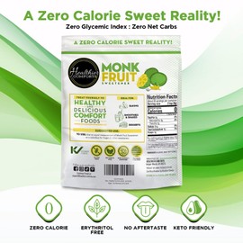 Healthier Comforts Monk Fruit Sweetener with Allulose | Zero Calorie 1:1 White Sugar Substitute | No Aftertaste, Erythritol Free, Keto, Non-GMO Ingredients, Gluten Free, Vegan, Kosher, Zero Net Cabs | Perfect for Drinks, Coffee, Baking and Cookies 10oz
