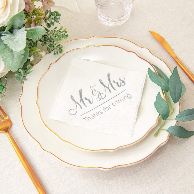 Crisky Servilletas de boda Mr Mrs Silver Cocktail Bebida Postre