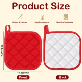 Prasacco 24 Pcs Pot Holders for Kitchen, 7 x 7 Inches Heat Resistant Potholders Washable Polyester Hot Pads with Hanging Loop for Cooking and Baking (Black, Red, Blue, Gray)