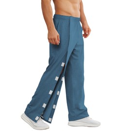 Deyeek Tear Away Pants for Men 2 Side Snap Full Open Bottom Athletic Sweatpants Soft Post Surgery Pants with Pockets L Sea Blue