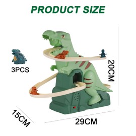 runpeak Kinder Achterbahn Spielzeug - Dinosaurier Spielzeug, Elektrischer Treppensteiger mit Dinosaur-Bahn & Rutschbahn-Klappbare Treppe, Bewegliche Dinos, Blinkendes Licht und Musik