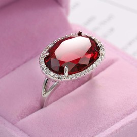 Open Ring with red and Blue gems 18K Gold Plated Princess Cut red Crystal Silver Ring with AAA White Cubic Zirconia Full Diamond Ring CZ Blue gems Eternity Engagement Wedding Ring for Women（Red）