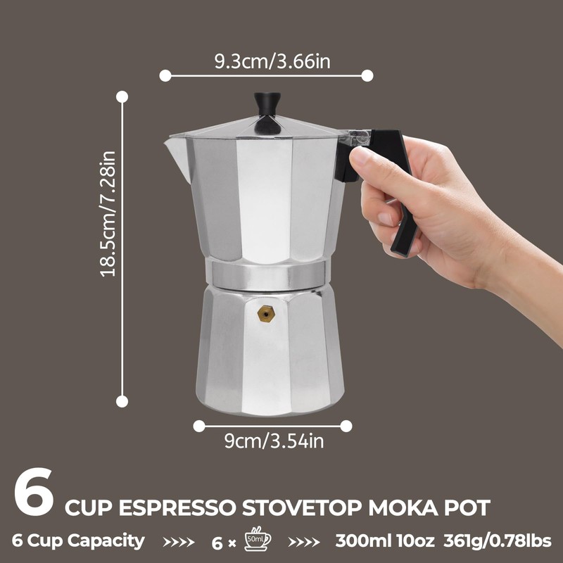 Aluminum 6 Cup 300ml Moka Pot Express Coffee Maker Stovetop