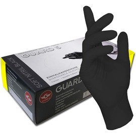 Guard 5 Disposable Gloves - Black Nitrile Gloves, Powder-Free, Tattoo Gloves, Cooking Gloves - Pack of 100, black