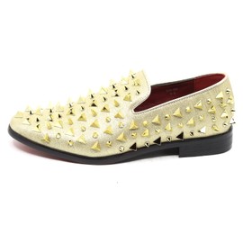 Metrocharm Men's Velvet Fashion Smoking Spike Slipper Dress Tuxedo Loafer Slip On Shoe SM-09 (Gold, us_Footwear_Size_System, Adult, Men, Numeric, Medium, Numeric_13)