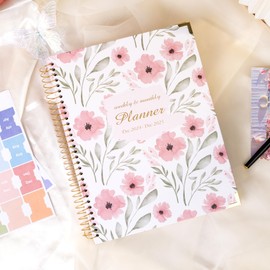 Yoment 2024-2025 Hardcover Planner Weekly and Monthly 8.5"x11" Large Spiral Bound 2025 Planner for Women Gifts,13 Month Calendar Planner with Tabs Pockets Yearly Agenda,Dec 2024-Dec 2025,Pink Floral