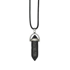 VIE Double Point Pencil Pendant, Black String (Lava Stone)