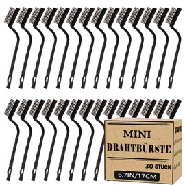 EXTRAPINS Pack of 30 wire brushes, mini wire brushes, wire brush with curved plastic handle, stainless steel metal brush, small wire brushes for cleaning welding slag, dirt, rust