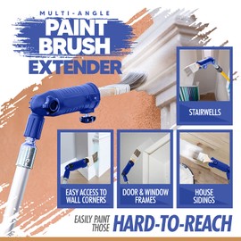 Multi-Angle Paint Brush Extender - Extension Pole Attachment Holder for Paint Brush, Roller, Scraper - for Walls, Trims, Corners, Ceilings & Hard to Reach Areas - Rotating Head, Secure Handle Grip