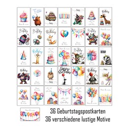 the lazy panda card company Set of 36 High Quality Birthday Cards - Congratulations & Postcards for Birthday - Happy Birthday Cards in Postcard Set - Men Women
