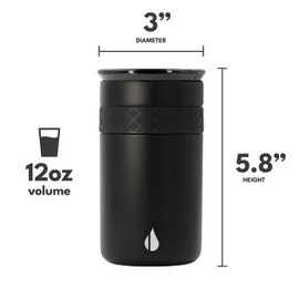 Elemental Artisan Insulated Tumbler, Triple Wall Coffee Travel Mug, Reusable Stainless Steel Coffee Tumbler with Ceramic Lid, Thermal Coffee Cups for Hot (6 Hrs) & Cold (18 Hrs), 12oz - Black