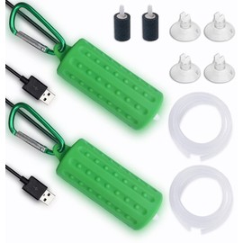 2 PCS USB Air Pump Aquarium Ultra Quiet Oxygen Pump for Fish Tank with Hanging Buckle (Green - 2PCS)