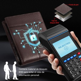 Carteras Para Caballero, Cartera de cuero genuino para hombre, billetera plegable con bloqueo RFID, 1 bolsillo para identificación, billetera de cuero genuino con 15 ranuras (Marrón oscuro)