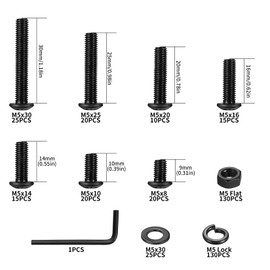 515 Pcs M5 Bolts and Nuts Set, Nuts and Bolts Set, Black Hex Socket Button Head Cap Screws with Washers, Assorted Pan Head Screws (M5)