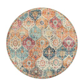 kyaoayo Round Rug Vintage Boho, Washable Vintage Short Pile Rug, Non-Slip Rug for Dining Room, Bedroom, Indoor & Outdoor Modern Mandala Printed Rug (Orange, Diameter 120 cm)