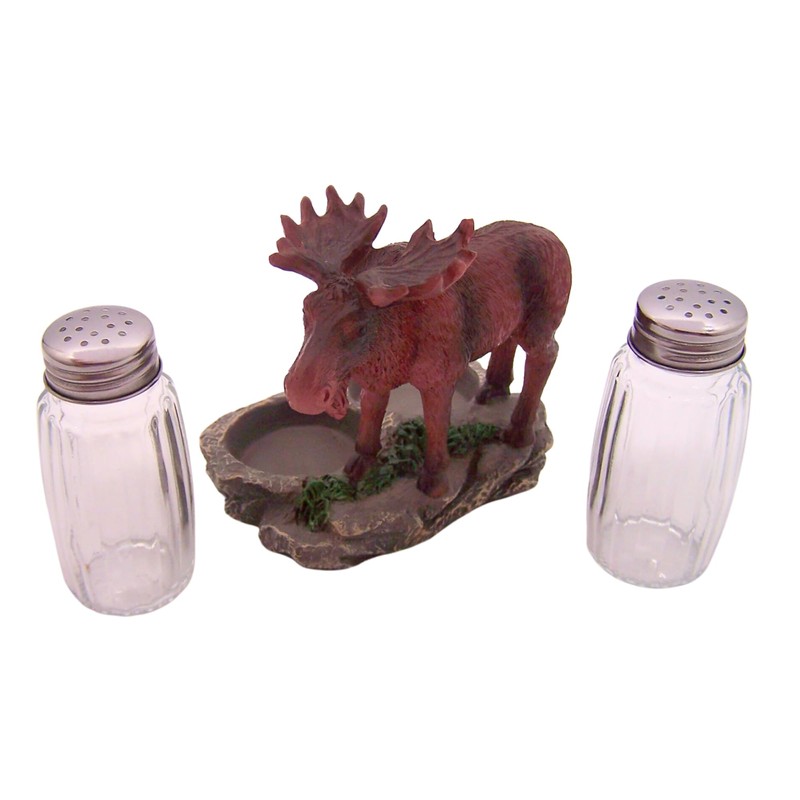 Moose Standing on a Rock Salt and Pepper Set Holder,