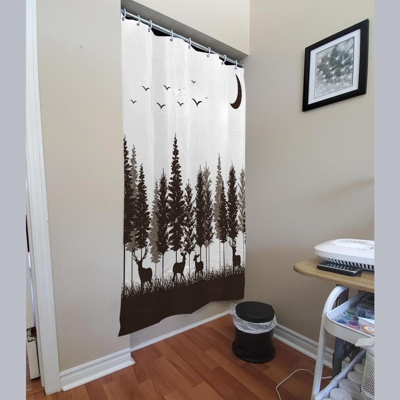 Careyoungs RV Shower Curtains Forest Mountain Happy Camper, Fabric RV