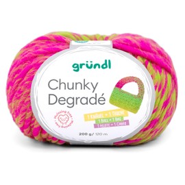 Gründl Chunky Degradé Wool, Thick Crochet Wool, Knitting Yarn with Colour Gradient, Yellow, Green, Pink, 200 g, 120 m, 100% Wool Mulesing-Free, Needle Size 12 mm (03)