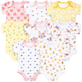 Glitopper 8 Pcs Preemie Bodysuits Cotton Short Sleeve Preemie Layette Sleepers Premature Baby Clothes for NICU Premature Baby Girls Boys Baby Shower Gifts