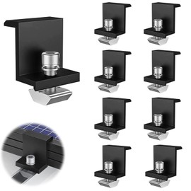 Solar End Clamps, Pack of 8 30 mm Z-Angle Solar Panel Bracket Clamps, Adjustable PV Module Bracket with Screws, Aluminium Alloy PV Module for PV System (Black)