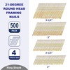HW HAMWOO Framing Nails,21°Round Head Nail Pack,500-Pack (2"- 125Pcs,2-1/2"- 125Pcs,3"-