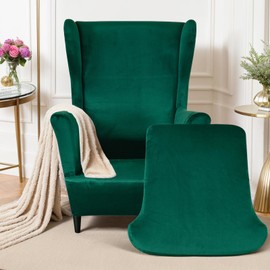 Mingfuxin Wingback Chair Covers 2 Piece Set Stretch Wing Chair Cushion Sofa Slipcover, Removable Velvet Wing Back Armchair Slipcovers Furniture Protector for Living Room Bedroom Hotel