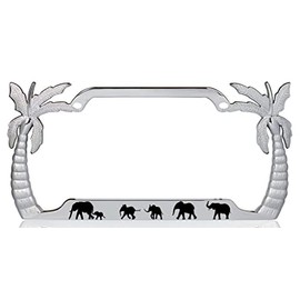 Elephants Palm Tree Design Chrome Metal Auto License Plate Frame Car Tag Holder