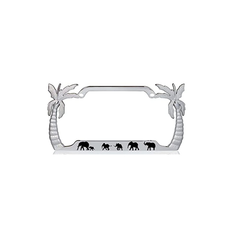 Elephants Palm Tree Design Chrome Metal Auto License Plate Frame