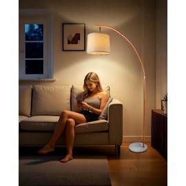 Lightdot Arc Floor Lamps for Living Room, Modern Standing Lamp with Hanging Drum Shade, Tall Standing Floor Lamp with Foot Switch, Over Couch Arched Reading Light for Bedroom, Office (Orange)