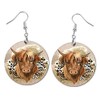 Round Wood Earrings Light Weight Printed Image Dangle Jewelry (Highland