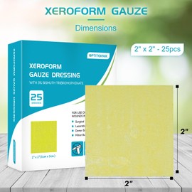 OPTITEKNIK Xeroform Petrolatum Dressing 2"x2" Pack of 25, Non-Adherent Occlusive Fine Mesh Gauze Pad, Gentle Patch for Burns, Laceration, Surgical Incisions & Skin Grafts