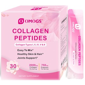 OMOGS Collagen Peptides Powder, with Prebiotics & Cranberry Extract -Hydrolyzed Collagen Peptides Support Hair, Skin, Nail, Bone & Digestive Health, Grass Fed, Non-GMO, for Women & Men