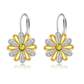 KZX Daisy Earrings for Women 925 Sterling Silver Leverback Daisy Hoop Earrings Gifts for Mother Wife