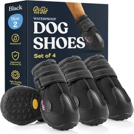 Waterproof Dog Shoes - Stylish Designed Shoes for Dogs - Dog Boots with Non-Slip Rubber Bottom Protects Paw from Hot or Cold Pavement, Dog Booties with Reflective Straps for Dogs Safety, Puppy Shoes.
