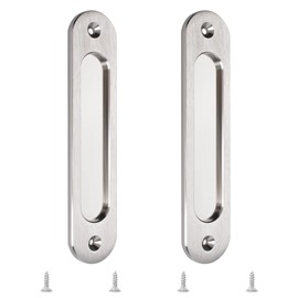 MOROBOR 180MM Oval Recessed Sliding Door Pulls, 2pcs Brushed Steel Flush Pull Aluminum Alloy Closet Door Finger Pulls with Mounting Screws for Sliding Barn Door