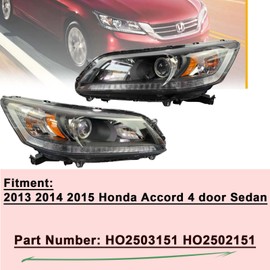 BST BSSP Headlight Assembly Halogen Headlamp Head Light Replacement for 13 14 15 Honda Accord 4 Door Sedan Left&Right Driver Passenger Side HO2503151 HO2502151