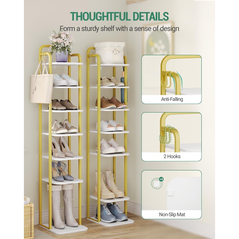 Hzuaneri 8 Tiers Vertical Shoe Rack, Narrow Shoe Tower, Tall