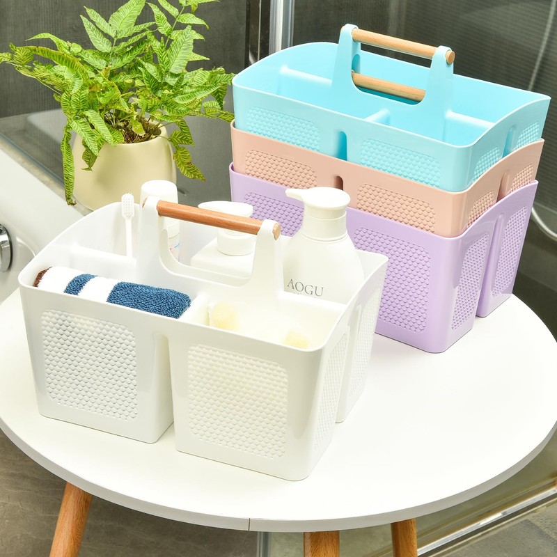 ALINK Portable Shower Caddy Basket with Compartments, Plastic Divided Cleaning