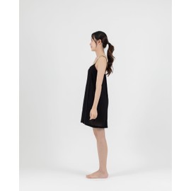 Mini Length Cotton Full Slip Dress Adjustable Spaghetti Strap, Nightwear (Black, L/XL)